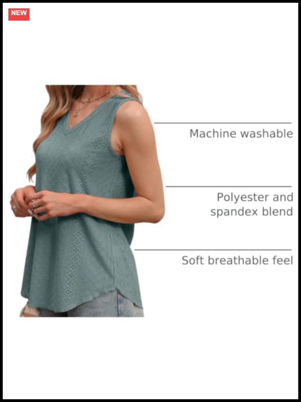 Womens V Neck Sleeveless Tank Top Loose Fit Flowy Summer Casual - Picture 3 of 6